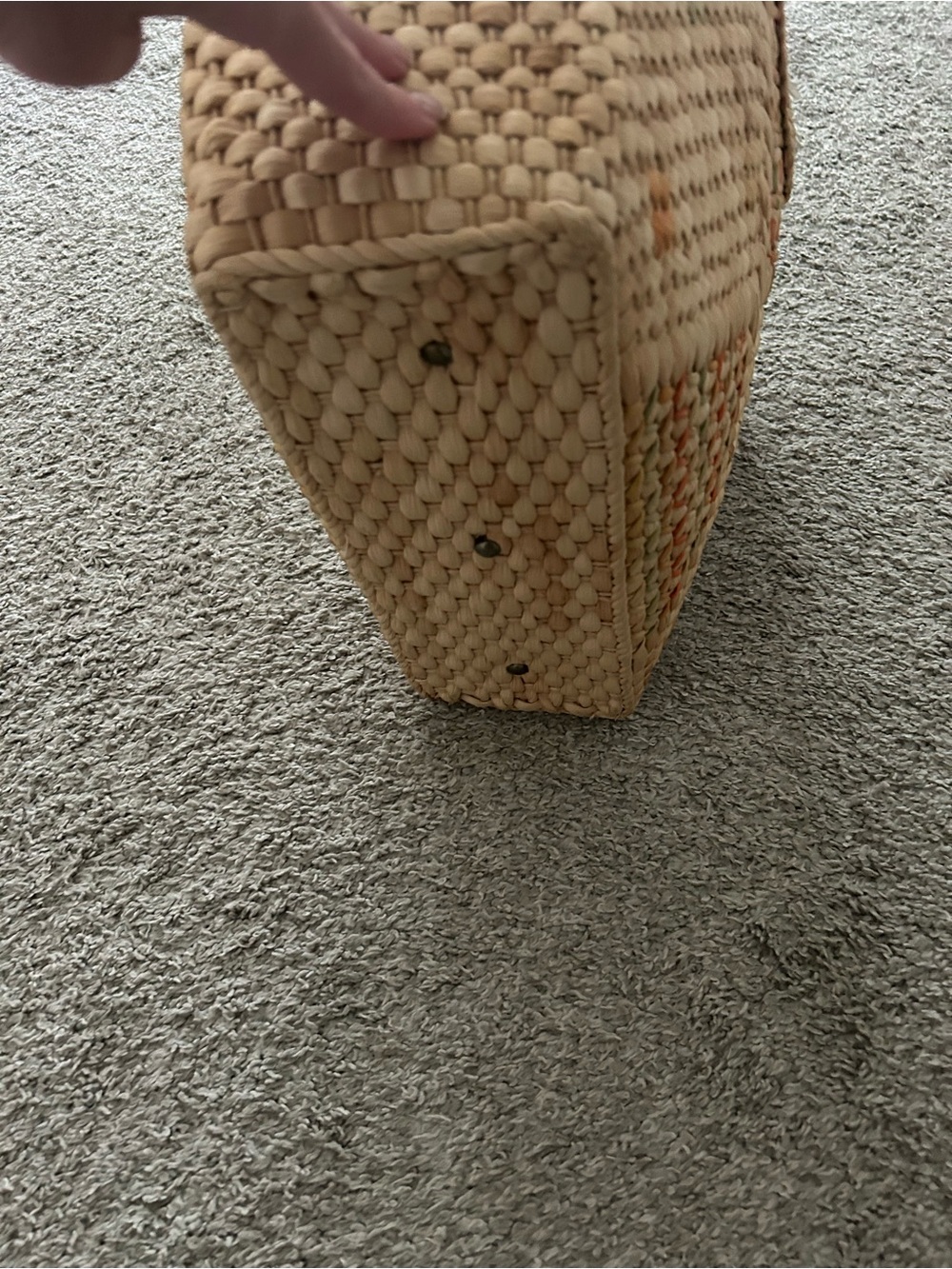 Vintage Woven Straw Tote Bag with Orange Accents - Picture 3 of 6
